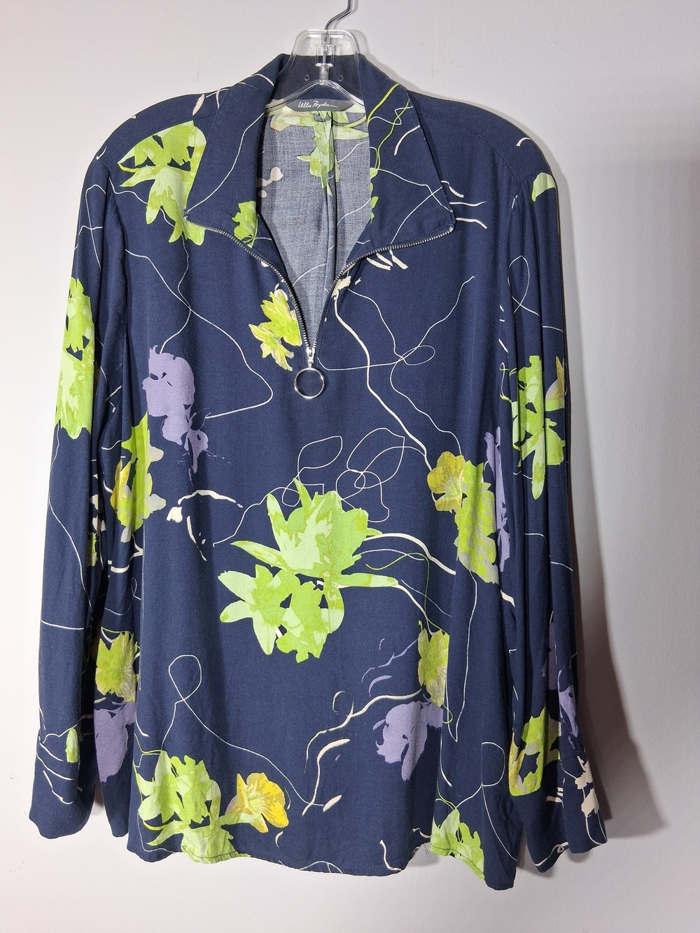Ulla Popken Navy Blouse with Floral Print - 18W